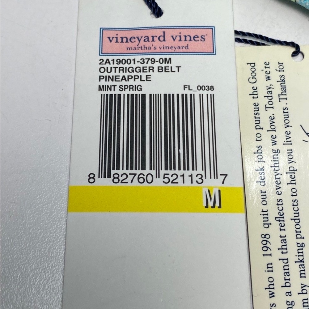 Vineyard Vines Green Blue Pineapple Textile Belt with Chromed Buckle NWT Sz Med - Picture 6 of 11